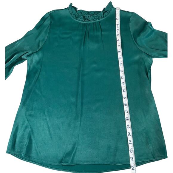 Rachel Parcell Satin Green High Neck Blouse Size S | Ruffle Trim Long Sleeve - Picture 8 of 12